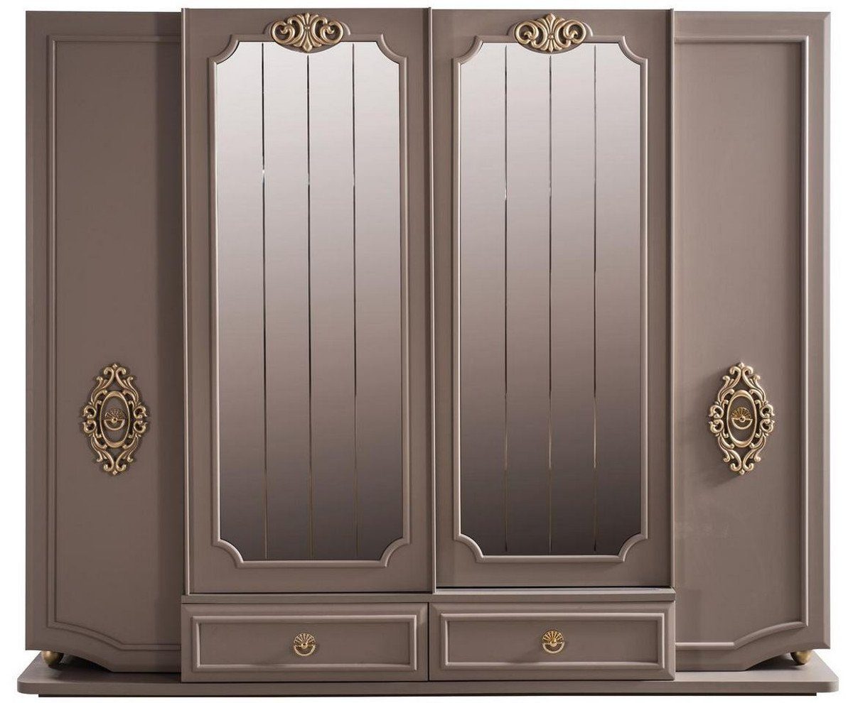 Casa Padrino Kleiderschrank Luxus Barock Schlafzimmerschrank Grau / Gold 267 x 73 x H. 223 cm - Edler Massivholz Kleiderschrank - Schlafzimmer Möbel im Barockstil - Luxus Qualität