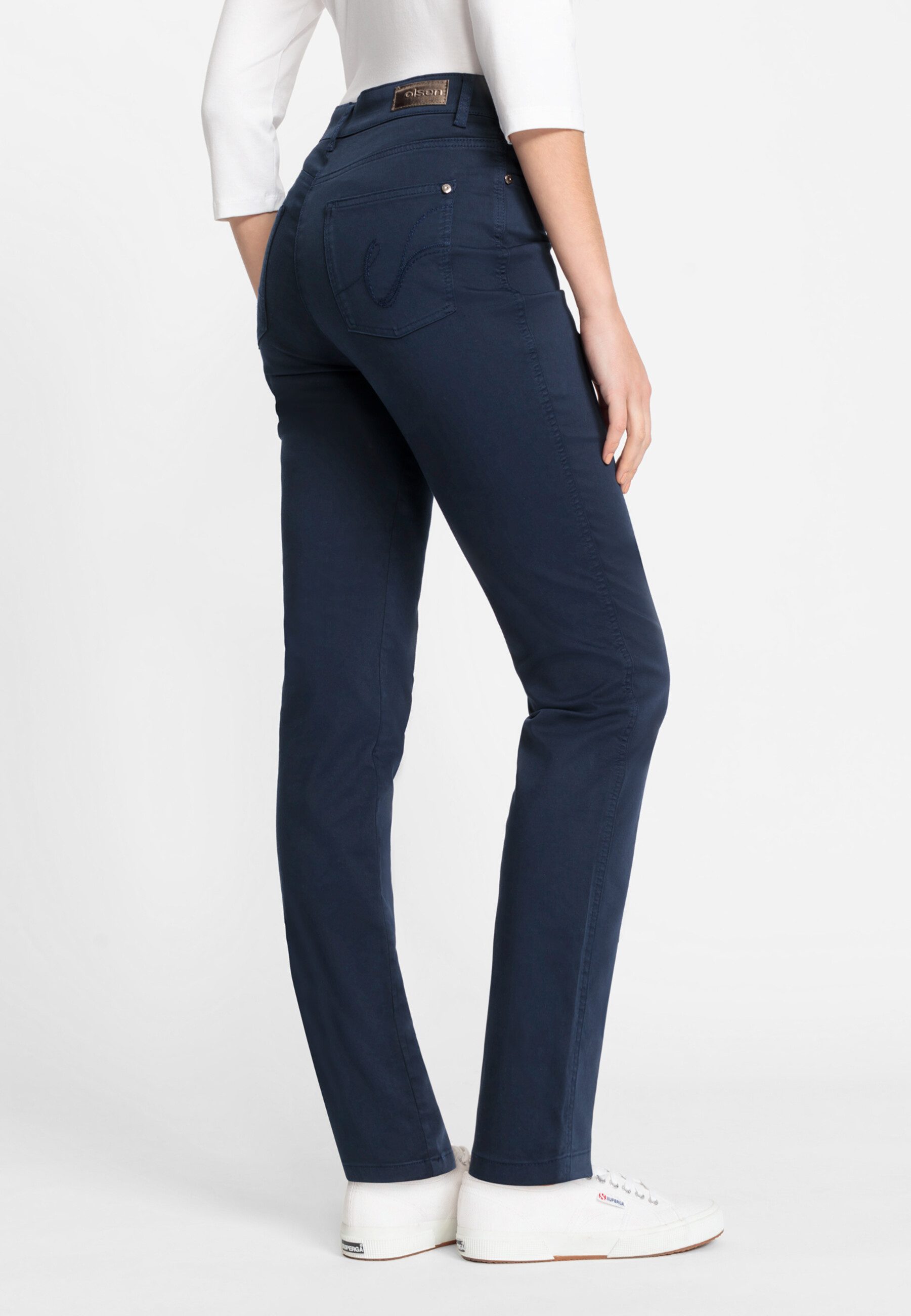 Olsen Regular-fit-Jeans Hose mit Reißverschluss und Verschlussknopf
