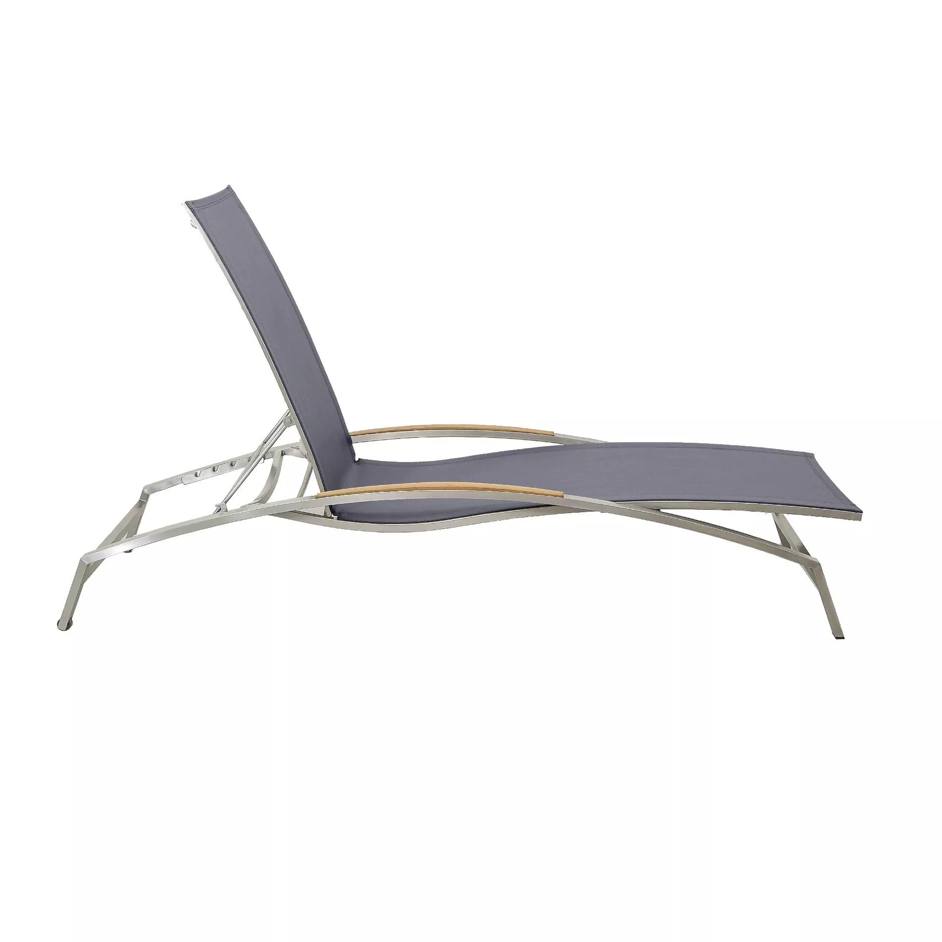 CASA DOMA Gartenliege Mineo, 4-fach verstellbare Sonnenliege, 2 Rollen, Edelstahl, Teakholz-Armlehnen, Sunproof® Gewebe