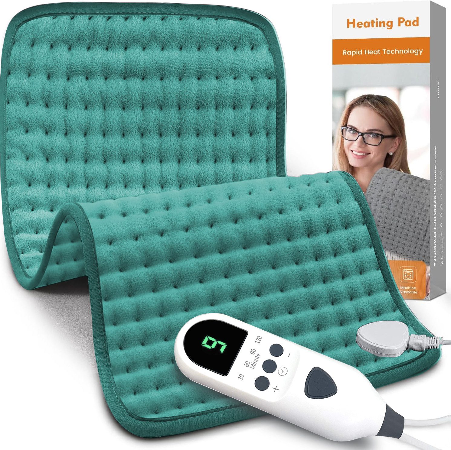 Futicare Heizkissen mit 9 Heizstufen (25-65°C) & 4 Timer (30-120 Min), Wärmekissen mit Abschaltautomatik, LED Display, Maschinenwaschbarer, Kristallflor (30x60 cm) für Rücken, Schulter, Bauch, Nacken