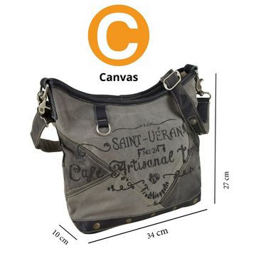 Sunsa Umhängetasche Damen Canvas Tasche. Graue Umhängetasche mit Aufdruck. Crossbody Bag, echt Leder Dekoration