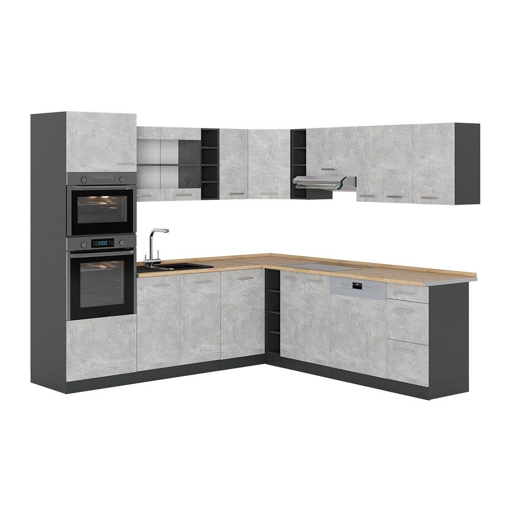 Vicco Winkelküche R-Line, Beton/Anthrazit, 247 x 237 cm, AP Eiche