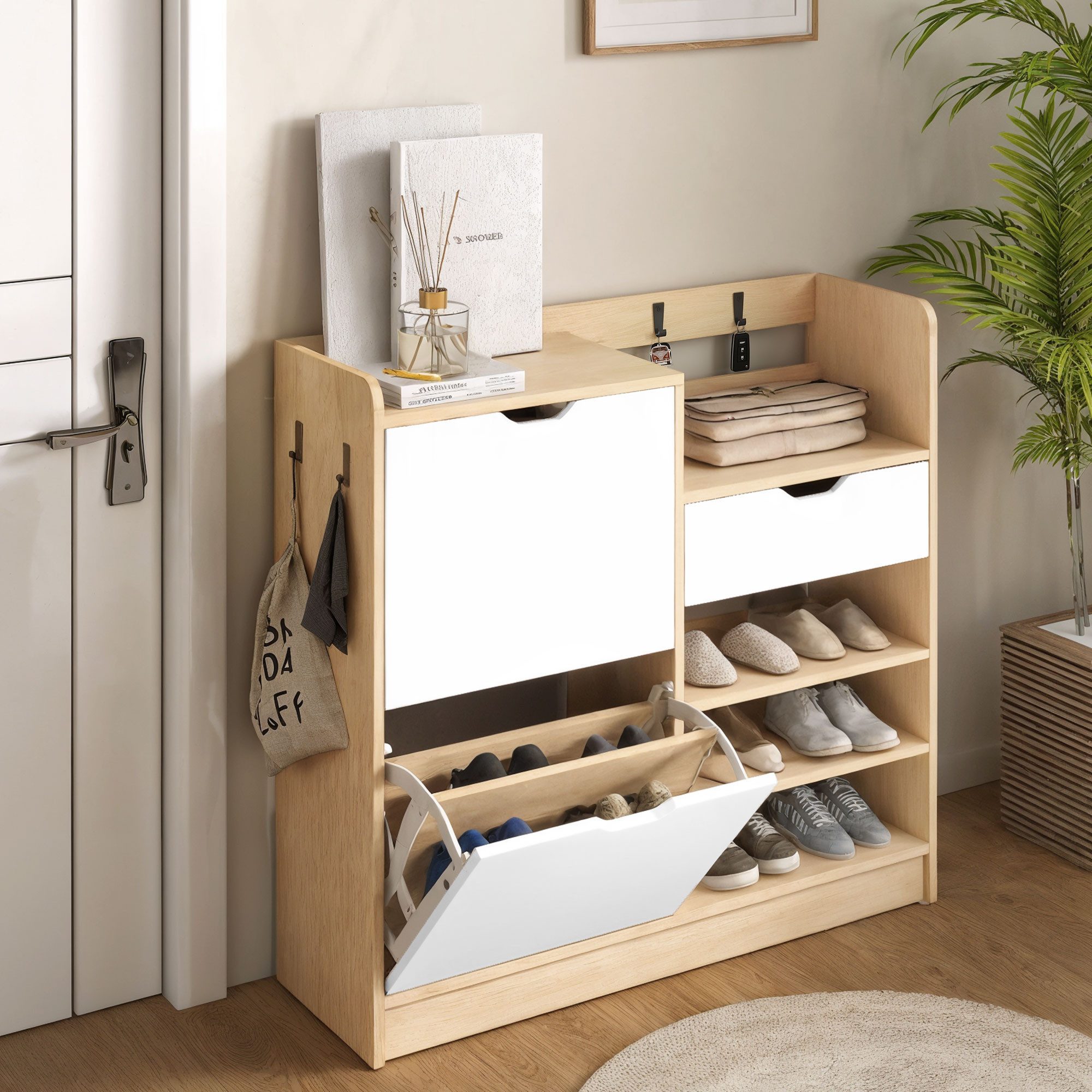 HOMCOM Schuhkipper Schuhschrank Schmal mit 2 günstig online kaufen