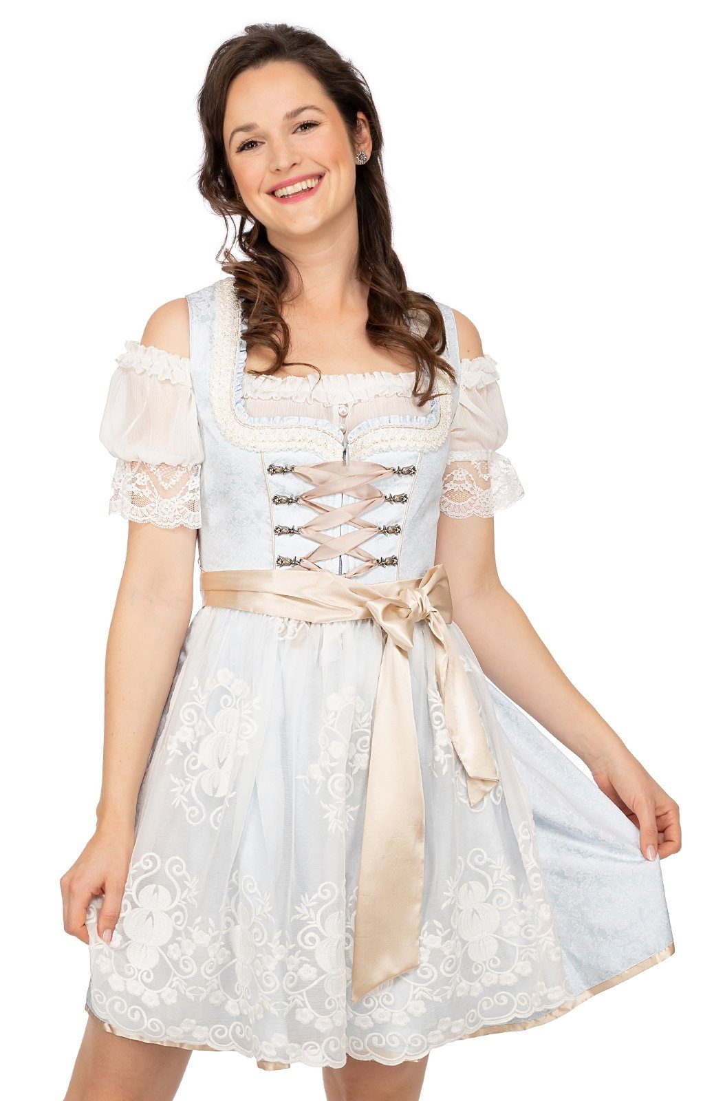 KRÜGER MADL & BUAM 50cm Mini Trachtenkleid hellblau 2tlg. Dirndl ELANA