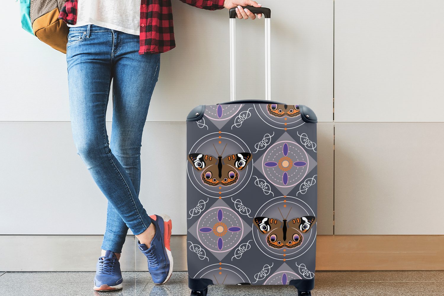 mit Abstrakt, Reisekoffer MuchoWow - Ferien, 4 Handgepäck Muster Trolley, Reisetasche für Schmetterlinge - Rollen, Handgepäckkoffer rollen,