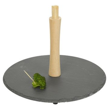Alpina Servierplatte Snack-Servier-Set 30 cm Tablett und Sticks, robuster Steinschiefer