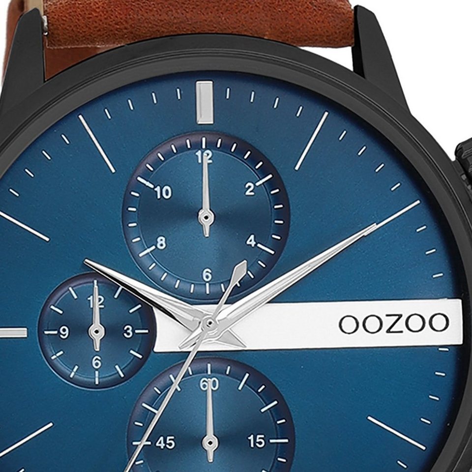OOZOO Quarzuhr Oozoo Herren Armbanduhr Timepieces Analog, Herrenuhr rund,  groß (ca. 45mm) Lederarmband, Fashion-Style, Japanisches Laufwerk