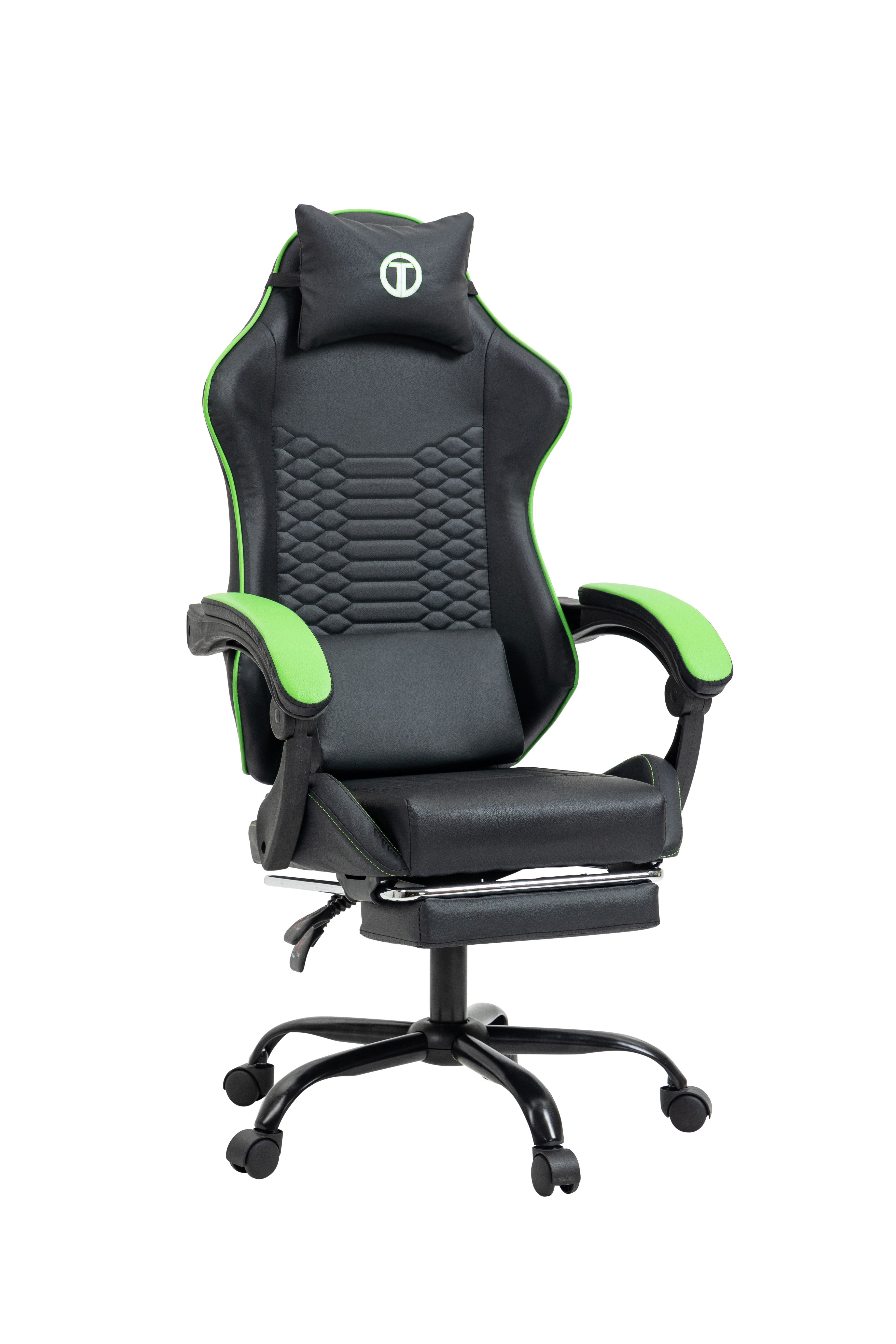 TITANO Gaming-Stuhl COBRA (Ergonomischer Bürostuhl mit verstellbarer Höhe, Kopfstütze, Lenden- & Memory-Foam-Kopfkissen, Armlehnen und Fußstütze. Racing PC Stuhl, 120kg Belastbar)