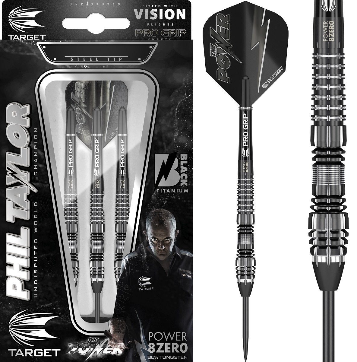 Dartpfeil Steeldart Phil Taylor Power 8-Zero Black P8Z4 Steeltip 21g