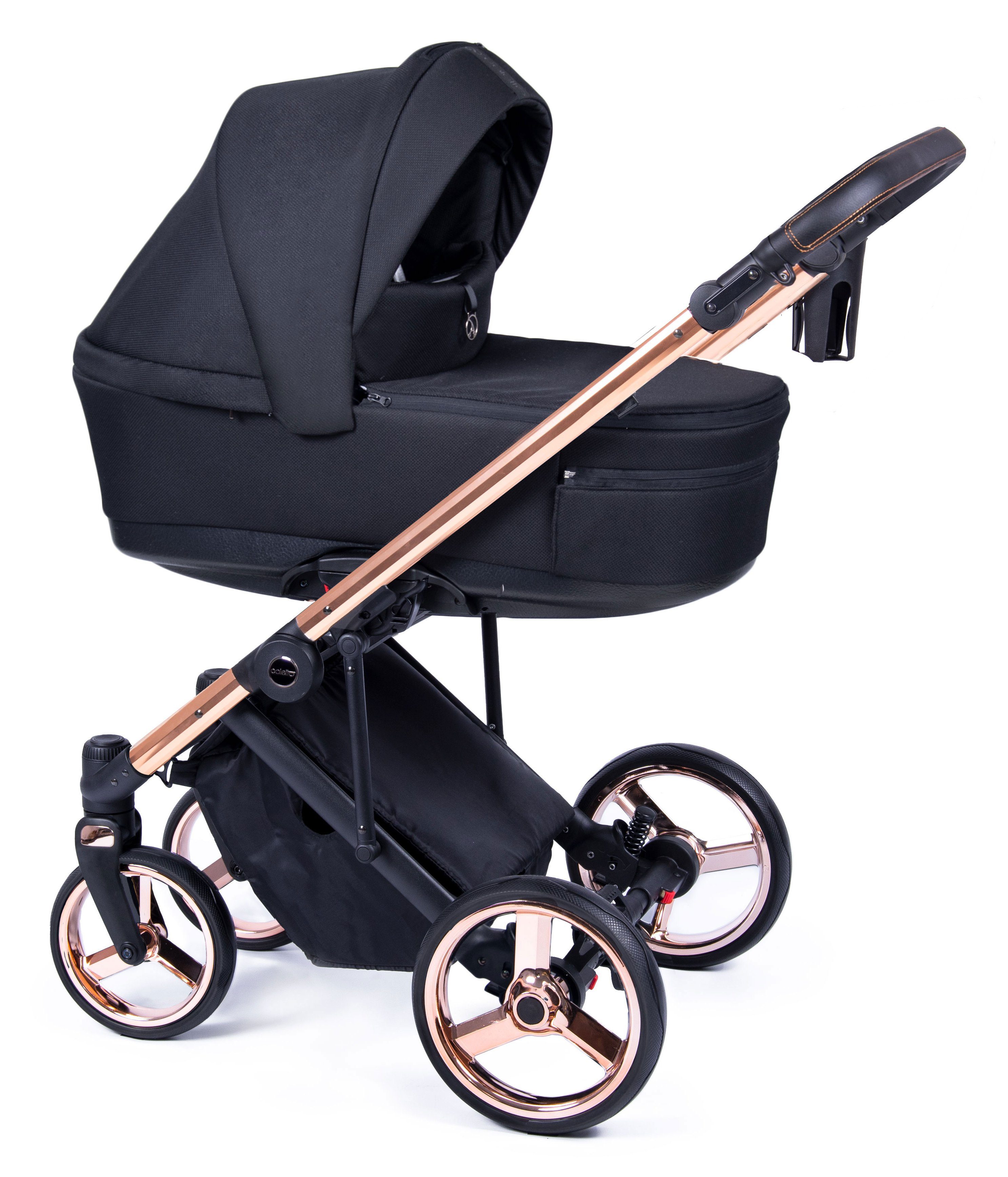 babies-on-wheels Kombi-Kinderwagen 3 15 Gestell in gold - Designs Fado in 1 24 - = Kinderwagen-Set Schwarz Teile