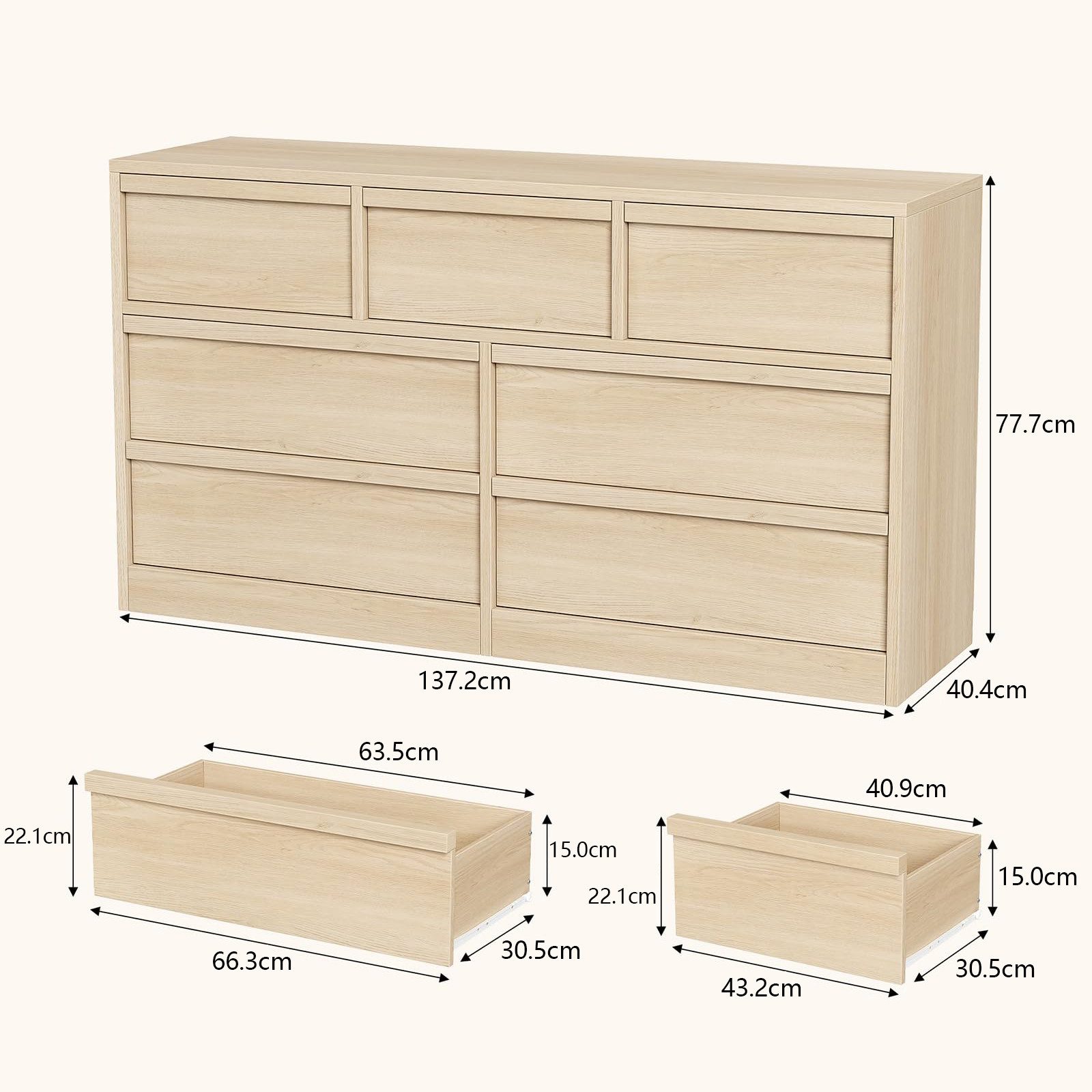 GarveeMore Kommode Stilvoll Schubkastenkommode Sideboard Kombikommode Lowboard TV-Bank, 6/7/8 Schubladen großem Stauraum Holzkommode mit großem Stauraum