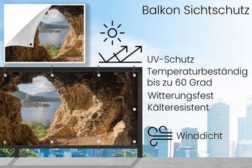 MuchoWow Balkonsichtschutz Wasser - Höhle - Natur - Landschaft (1-St) Balkonbanner, Sichtschutz für den Balkon, Robustes und wetterfest