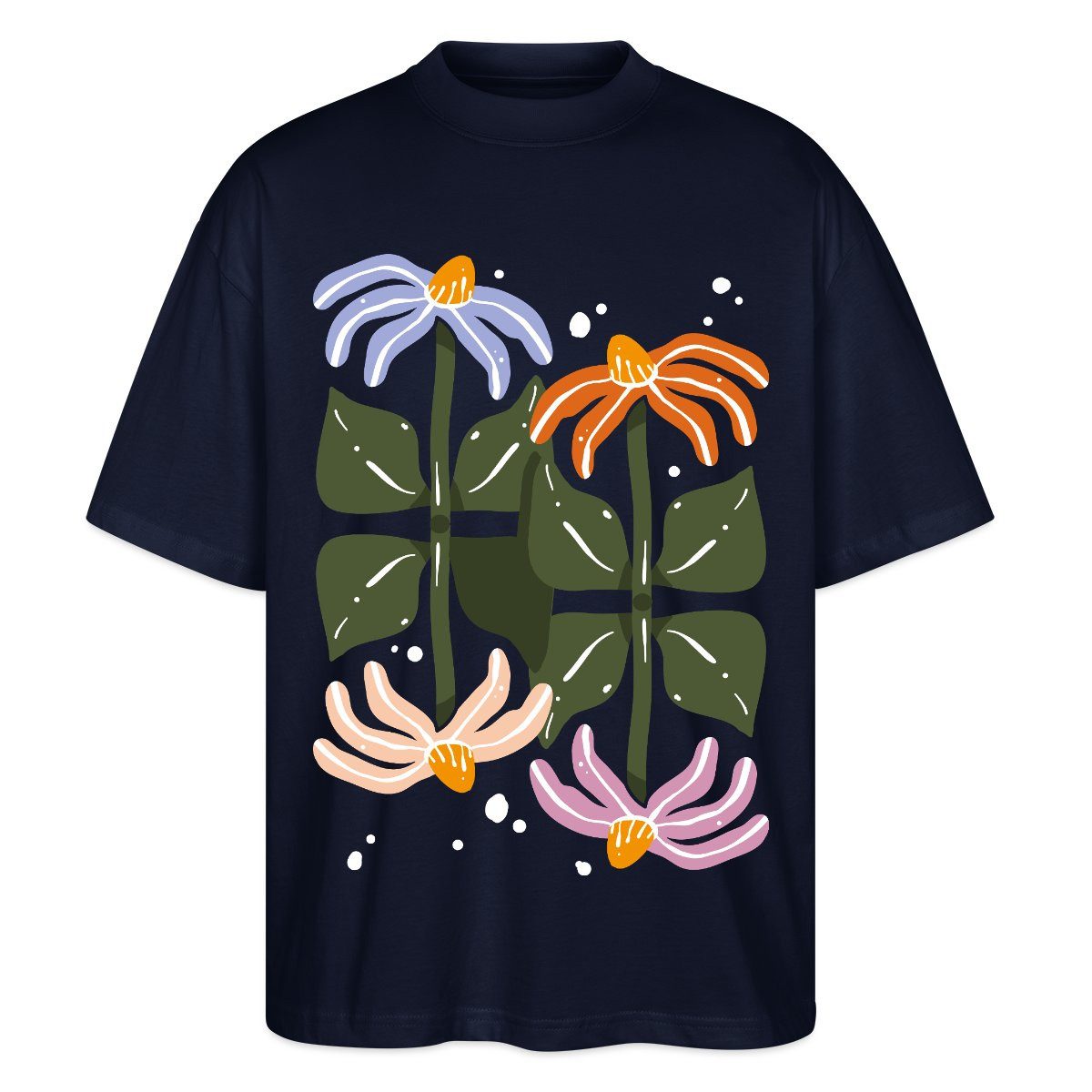 T-Shirt Bunte Retro Blumen Illustration Im Boho Stil Oversize Unisex T-Shirt