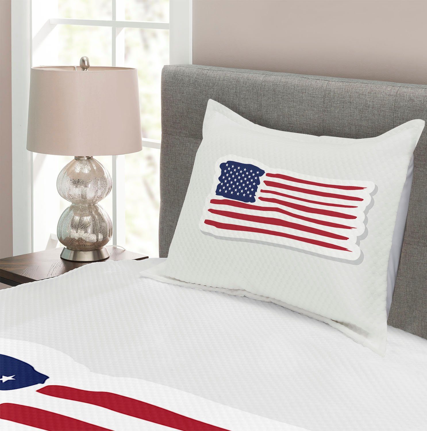 Waschbar, American Flag-Bild Kissenbezügen Set Abakuhaus, Tagesdecke Juli mit 4.