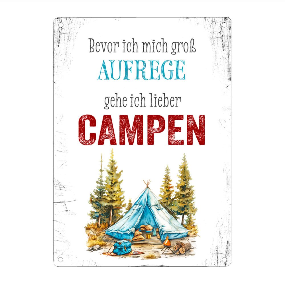 Metallschild BEVOR ICH MICH AUFREGE - Camping-Dekoschild mit Spruch, Campingzubehör