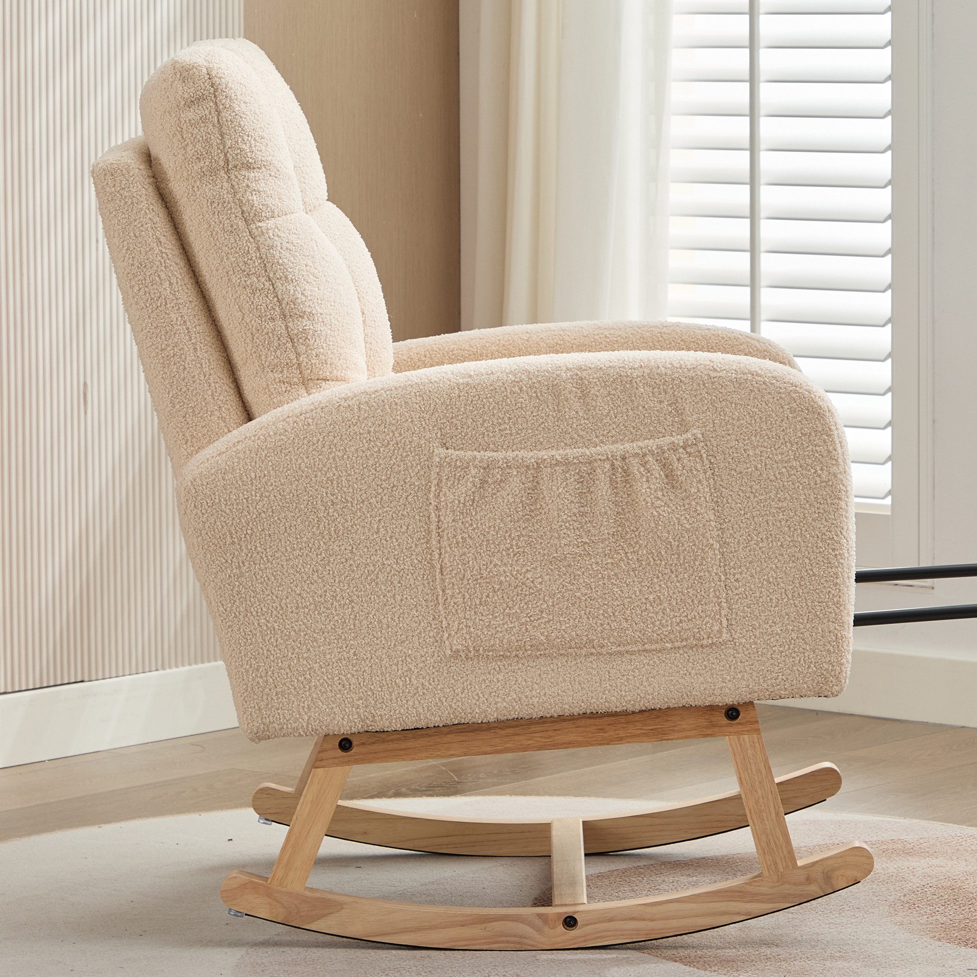 OKWISH Schaukelstuhl mit Seitentasche und Massivholzbeinen (Relaxsessel, Wohnzimmersessel, Schlafzimmersessel, 1 St), Seitentasche, Ideal für Wohnzimmer, Büro oder Kinderzimmer