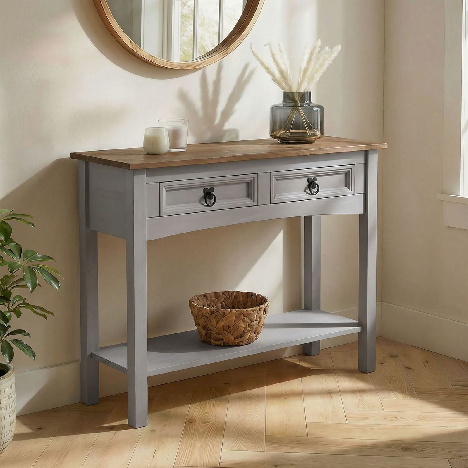 CARO-Möbel Konsolentisch RAMON, Konsolentisch Beistell Anrichte Kiefer massiv Mexiko Stil grau/braun