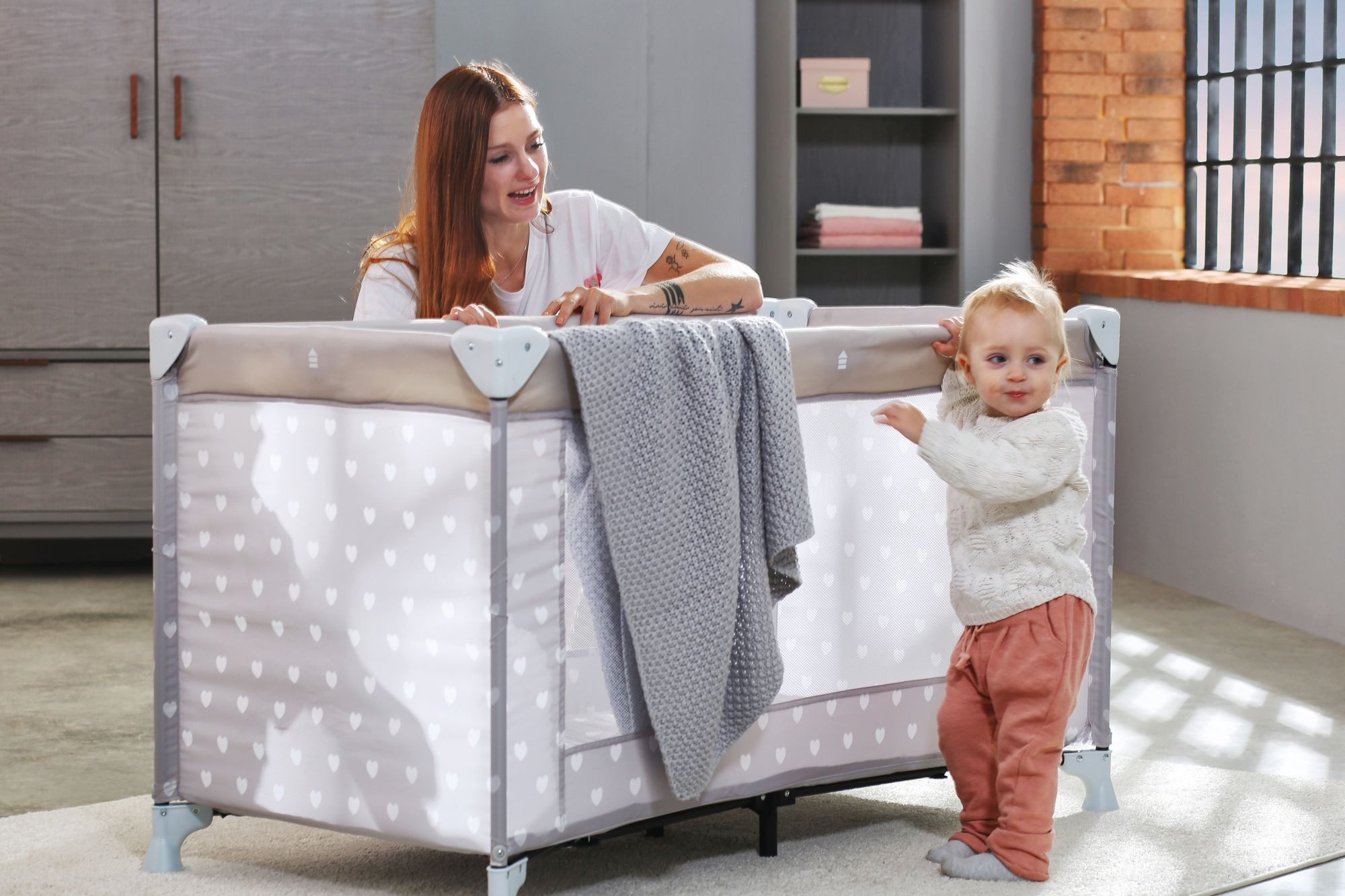 Schardt Reisebett 60x120 cm Herzchen grau