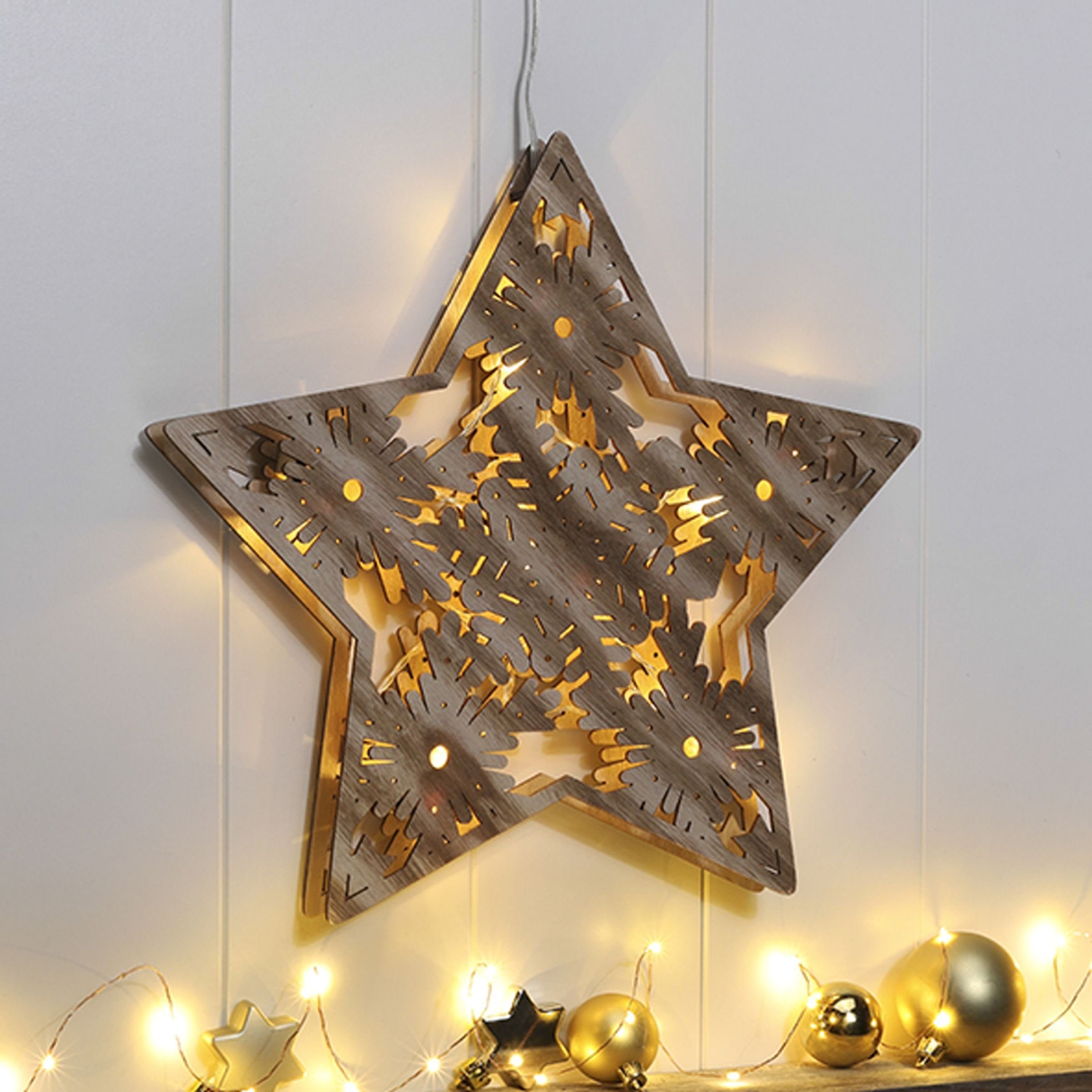 Holzoptik LED Dekostern Leuchtstern Gravidus Dekorativer Weihnachtsstern