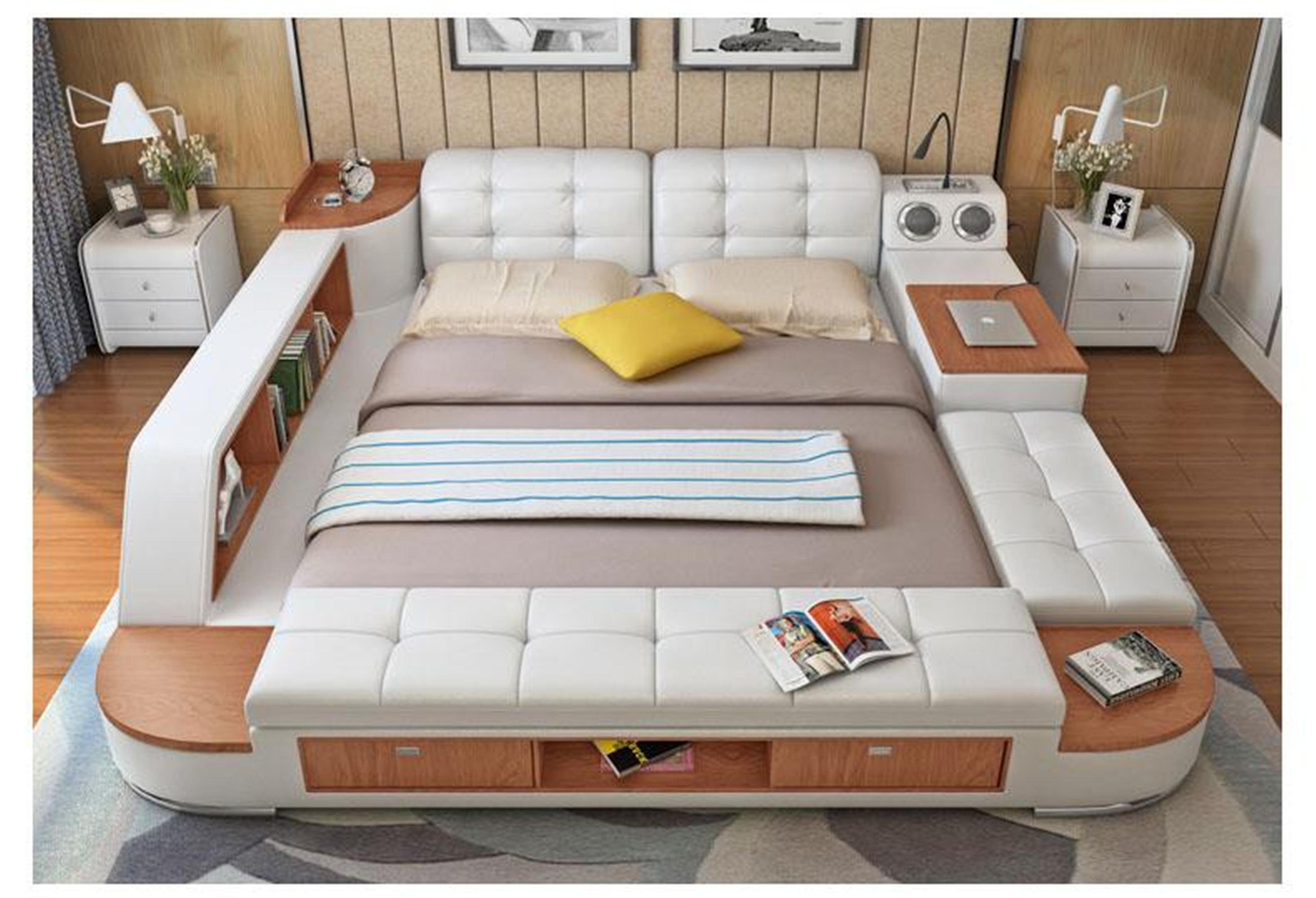 Luxus Moderne Multifunktion JVmoebel Leder Bett Design Betten Liege Hotel Doppel Weiß