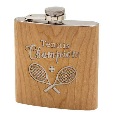 HTI-Living Flachmann Flachmann Tennis Champion, Trinkflasche Schnapsflasche mit Holz