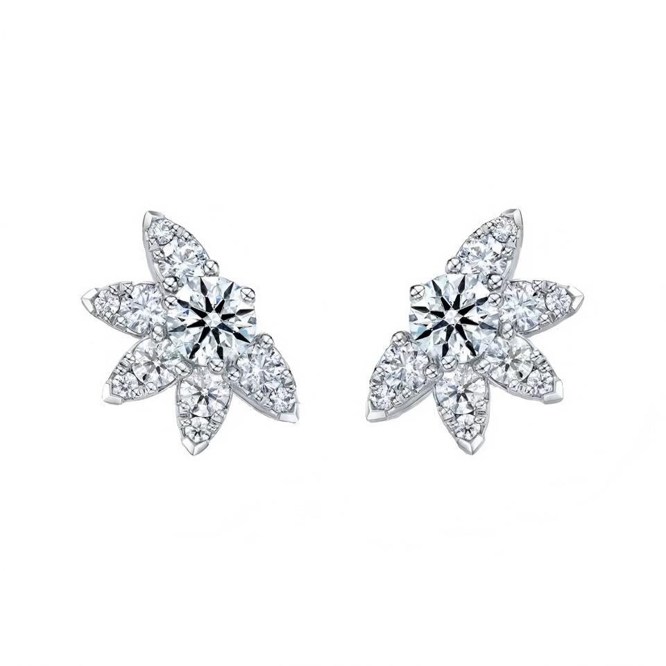 Jumpeak Paar Ohrstecker Labor-Diamant Ohrstecker,Blumen Design,1ct pro Stein,D,VS1,3EX, 14K Weißgold,Damen Ohrringe,IGI,Geschenk Frau,Geschenk für Frau