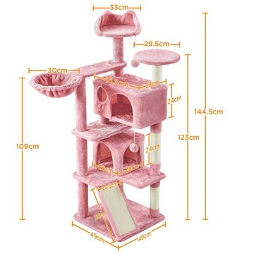 Yaheetech Kratzbaum 145 cm Plüsch Kletterbaum Katzenbaum, mit 3 Aussichtsplattformen, für Kleine und mittelgroße Katzen