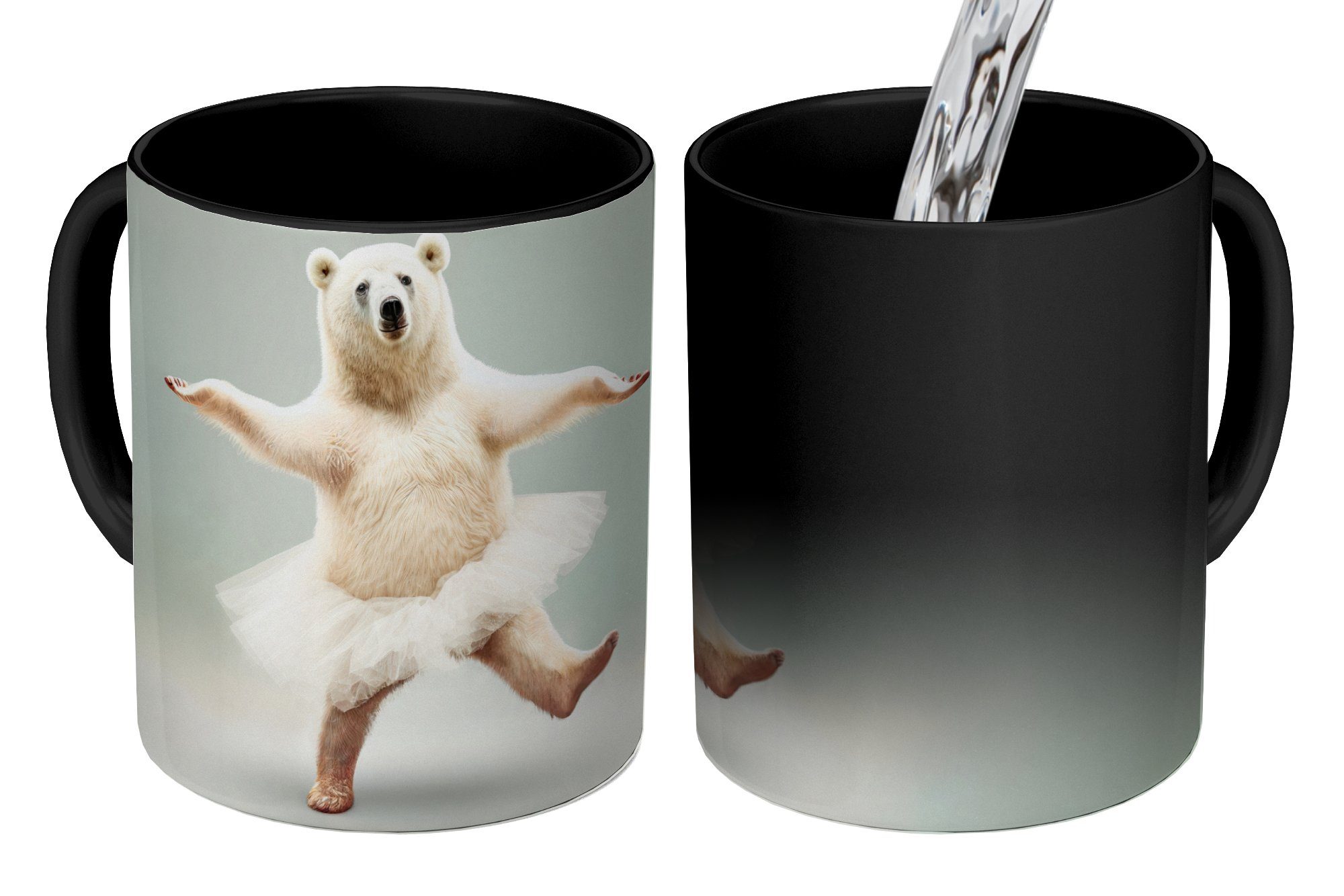 MuchoWow Tasse Eisbär - - Kinder, Keramik, - - Kaffeetassen, - Geschenk Zaubertasse, Teetasse, Tiere Weiß Tutu Farbwechsel, Porträt