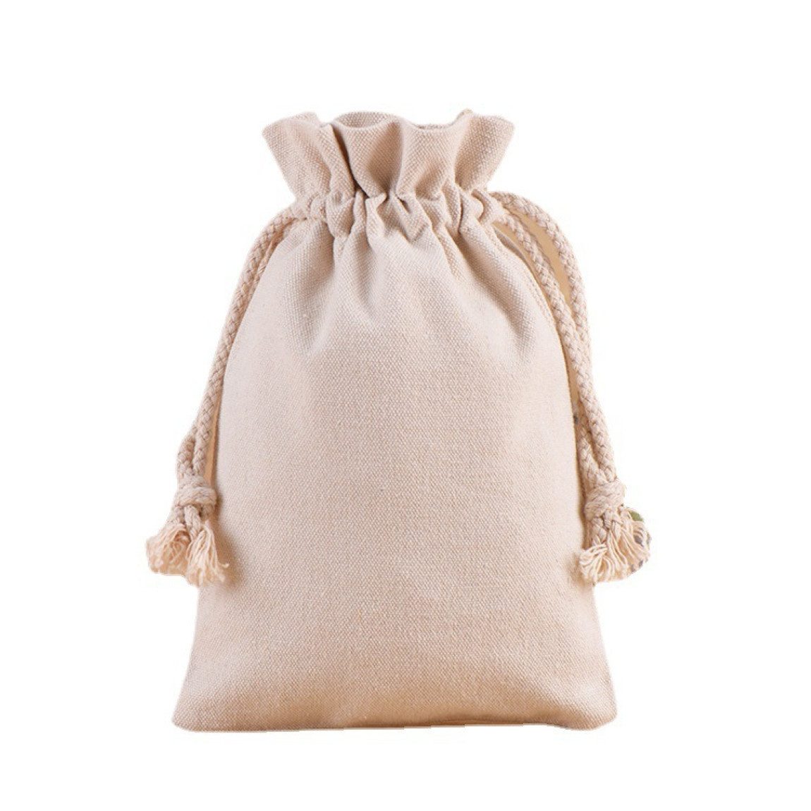 Rolipo Beuteltasche Baumwoll-Leinen-Beutel mit Zugband 16x21 cm – Turnbeutel, 8‑fach geflochtener Kordel, verstellbare Öffnung, für Alltag & Reise