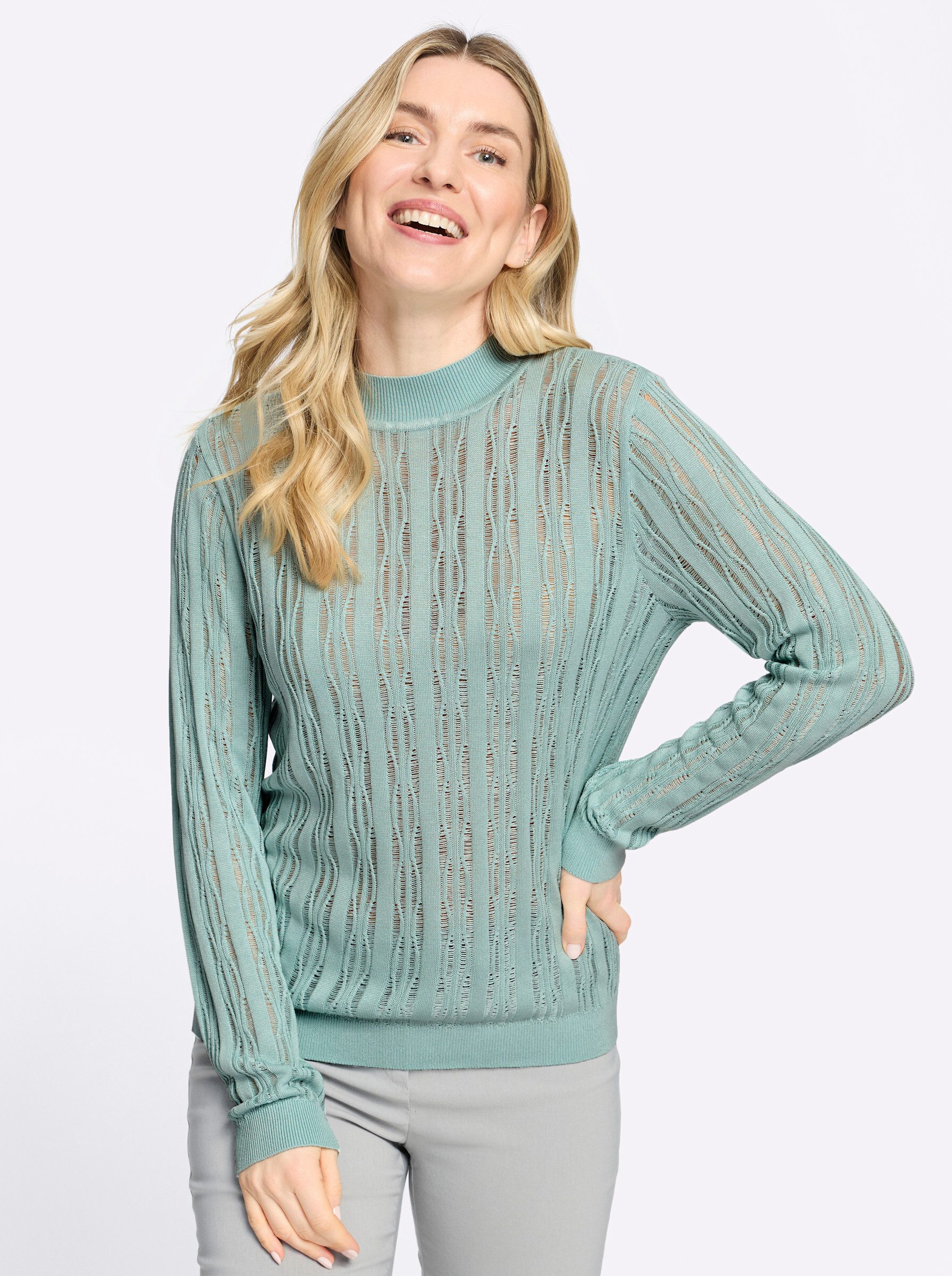 Strickpullover Stehkragen-Pullover Langarm