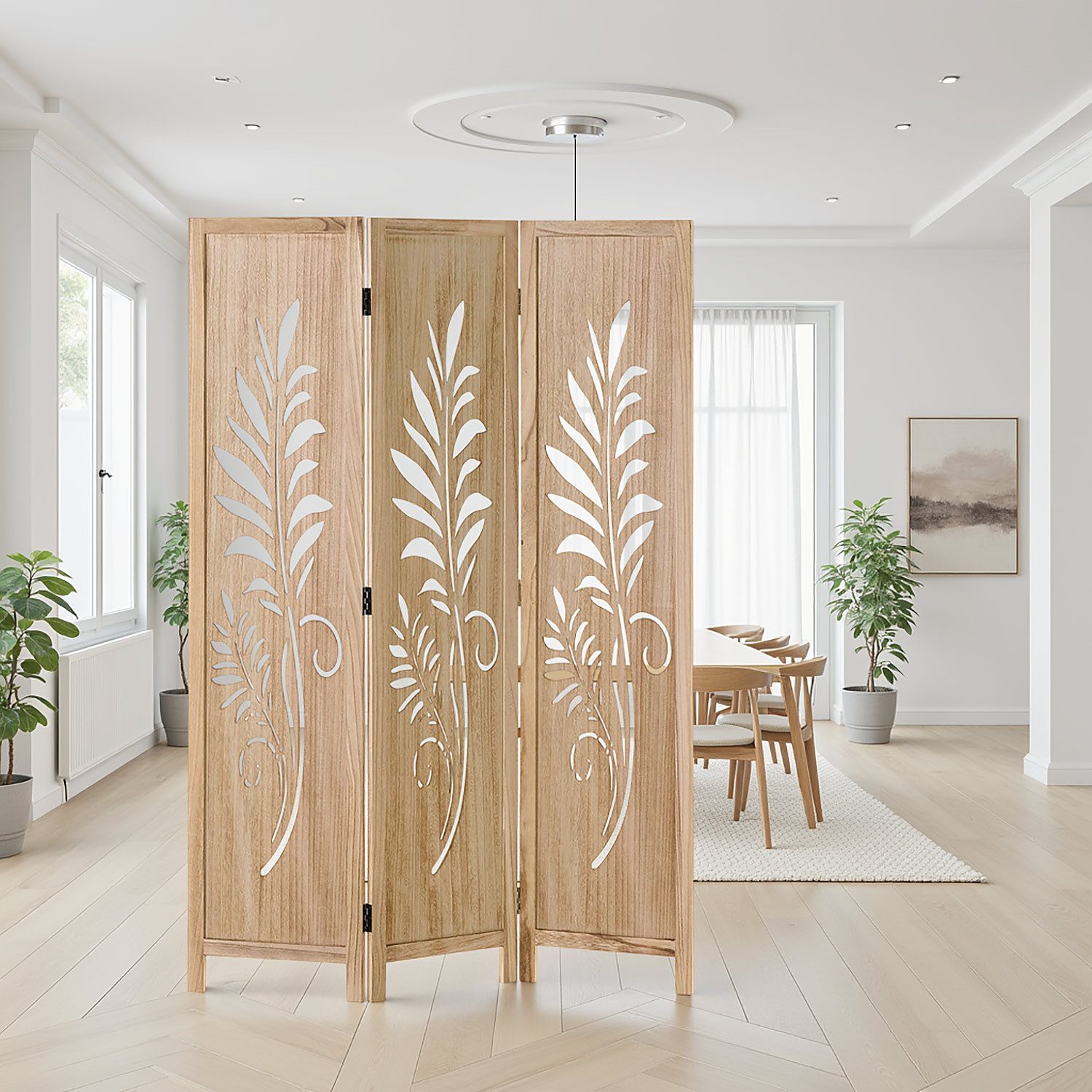 Homestyle4u Paravent Raumteiler Indoor Holz Trennwand Natur Sichtschutz faltbar klappbar (3-teilig), faltbar