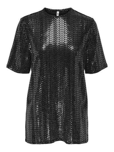 JACQUELINE de YONG T-Shirt Langes Pailletten Shirt Glitzer Kurzarm Mini Party Kleid JDYSHILA 4567 in Silber