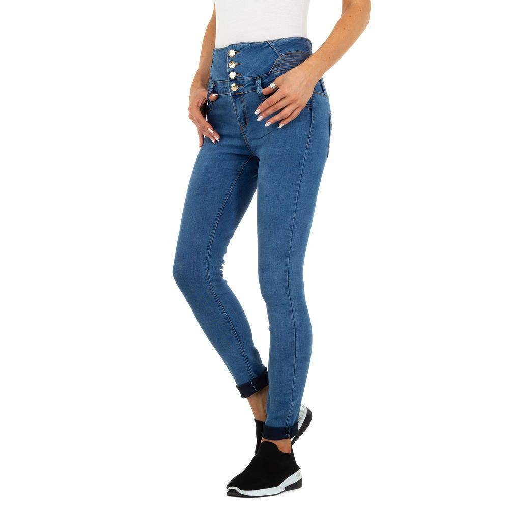 Jeans Skinny-fit-Jeans Skinny Blau Damen Bügelfrei Ital-Design in