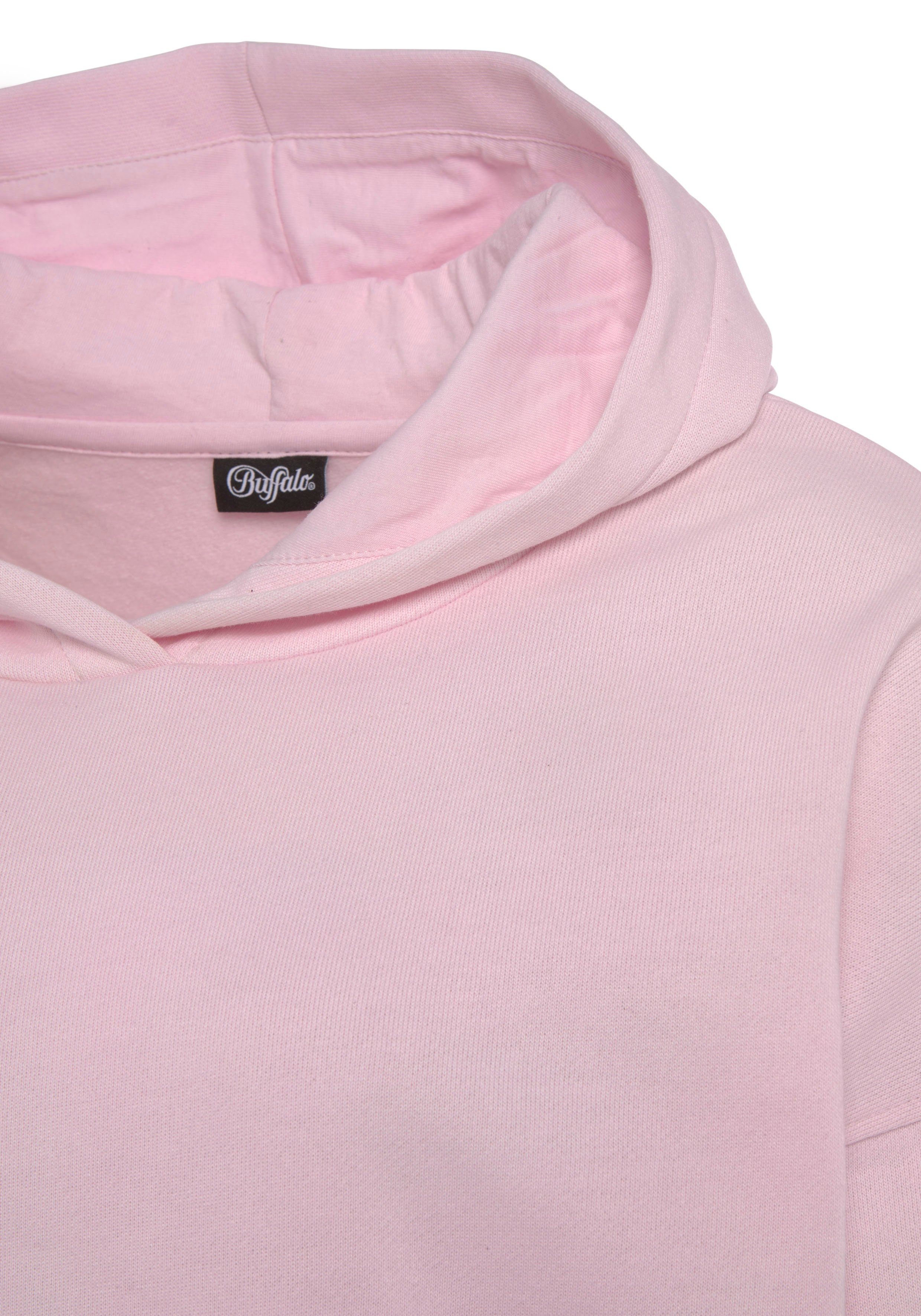 Buffalo Loungeanzug rosa -Kapuzensweatshirt Rippbündchen, Rückenprint mit und Hoodie