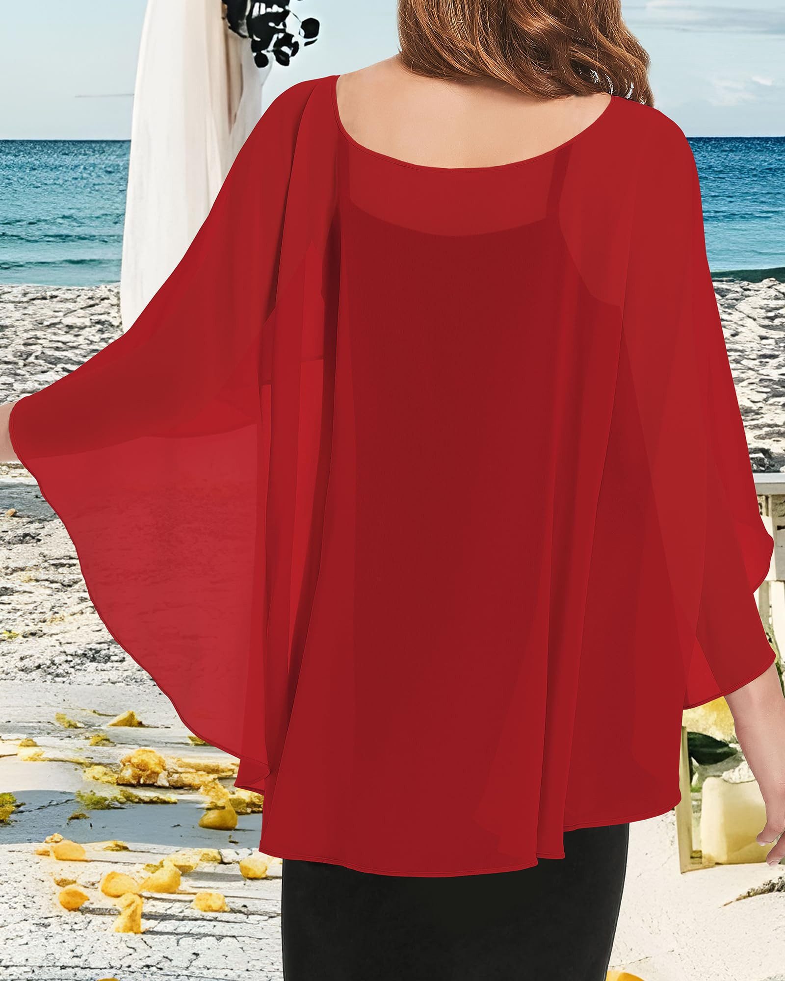 nsihing Bolero Damen Chiffon Cape Schals für Hochzeitskleider Elegantes Bankett Capelets für Hochzeit Braut Abendkleid Brautkleid Sommer – Bild 5 von 5