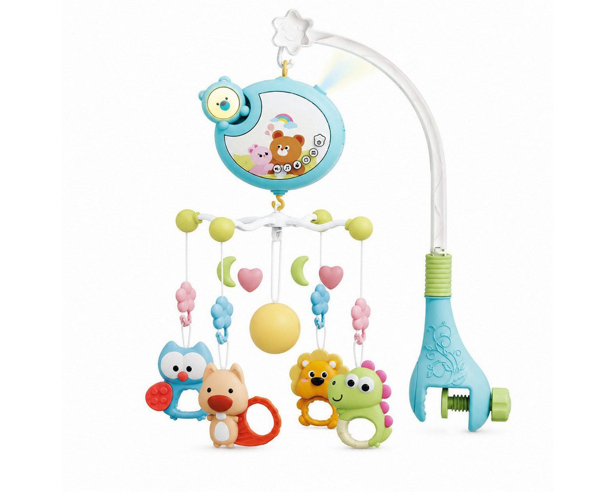 Luckice Mobile 3in1 Traumbärchen Mobile,mit Musik und Sternenprojektor, (drehbares Musikmobile mit Tieranhängern und Schraubklemme, Blau)
