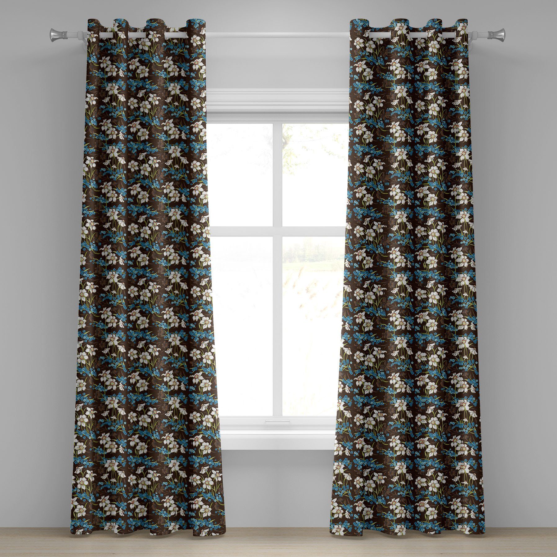 Gardine Dekorative 2-Panel-Fenstervorhänge für Schlafzimmer Wohnzimmer, Abakuhaus, Brown und Blau Cornflowers