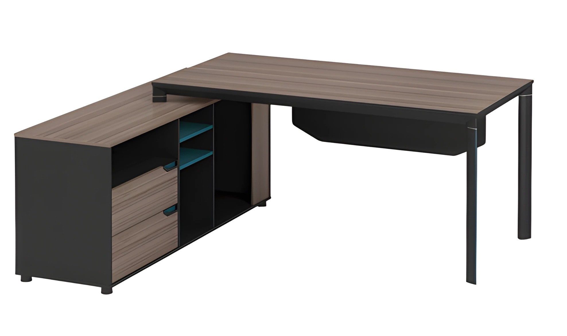 Xlmoebel Eckschreibtisch Eckschreibtisch in Holzoptik Braun Schwarz mit Regalen und Schubladen, Made in Europa