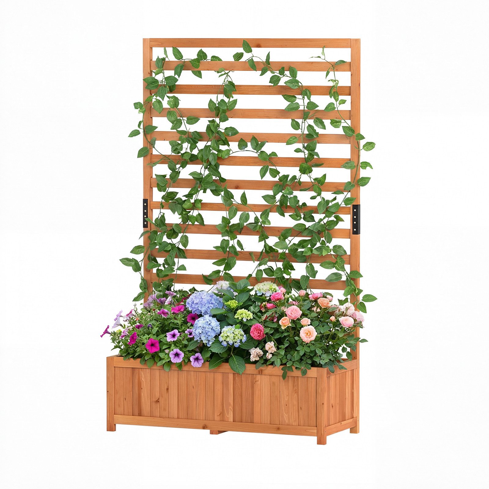 KOMFOTTEU Blumenkasten, Pflanzkasten Hochbeet mit Rankgitter & Liner & Entwässerung