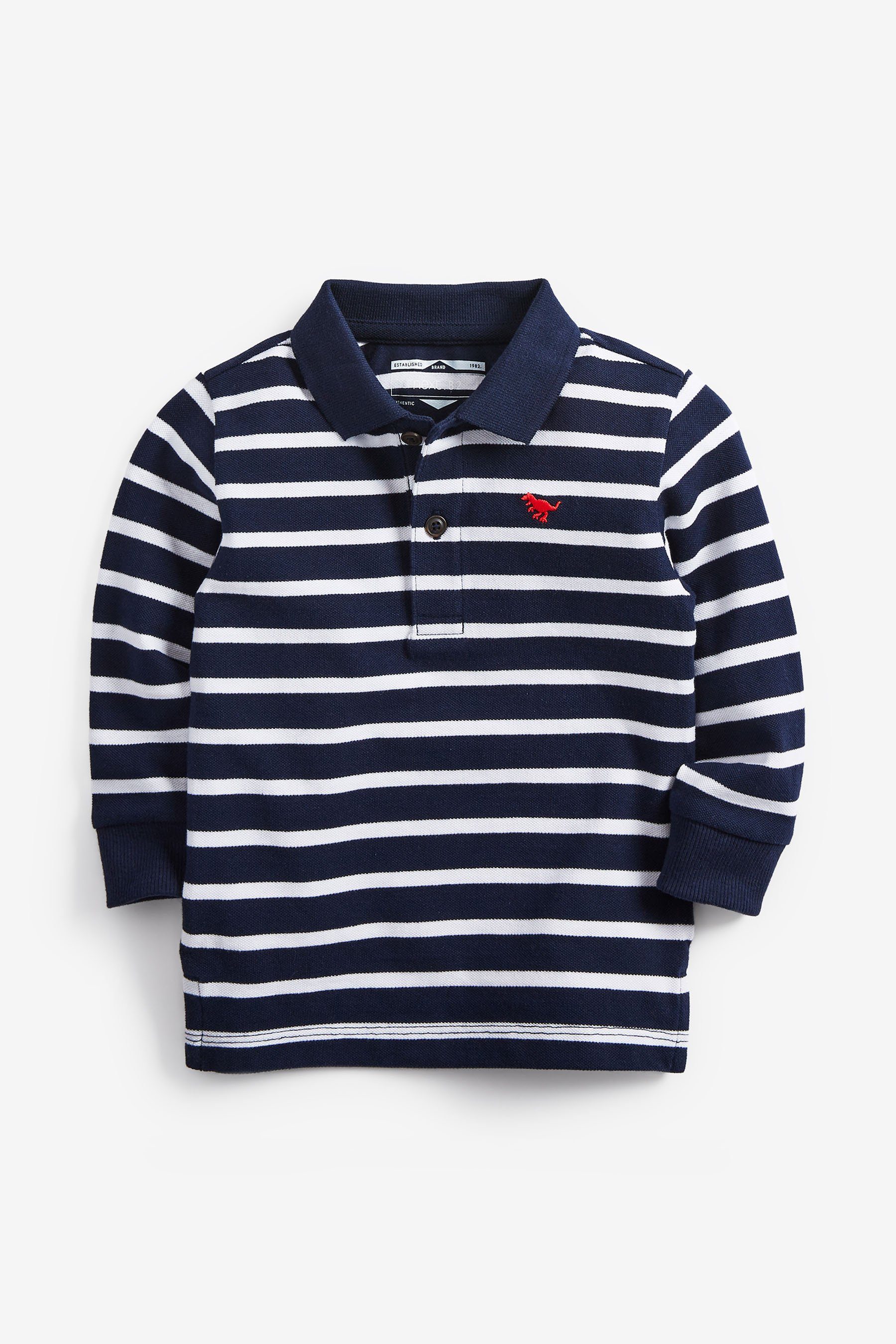 Next T-Shirt Langärmeliges Poloshirt mit Streifen (1-tlg) Navy/White Stripe