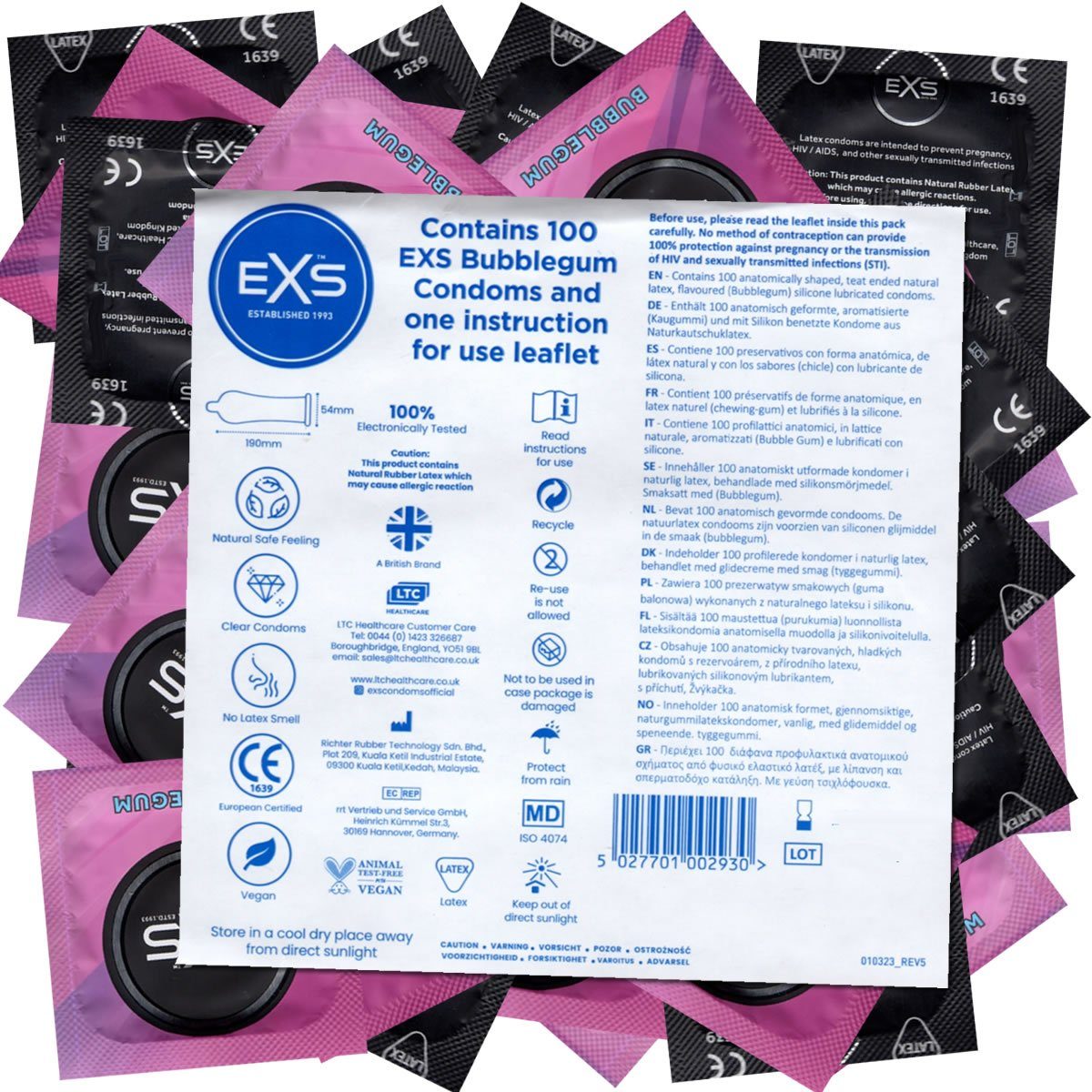 EXS Kondome Bubblegum Flavour - leckere Kondome Packung mit, 100 St., Kondome mit Kaugummi-Geschmack, Kondomvorrat, Großpackung