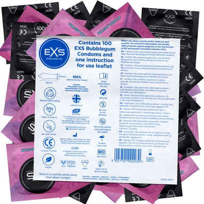 EXS Kondome Bubblegum Flavour - leckere Kondome Packung mit, 100 St., aromatisierte Kondome, Kondome mit Kaugummi-Geschmack, Kondomvorrat, Großpackung