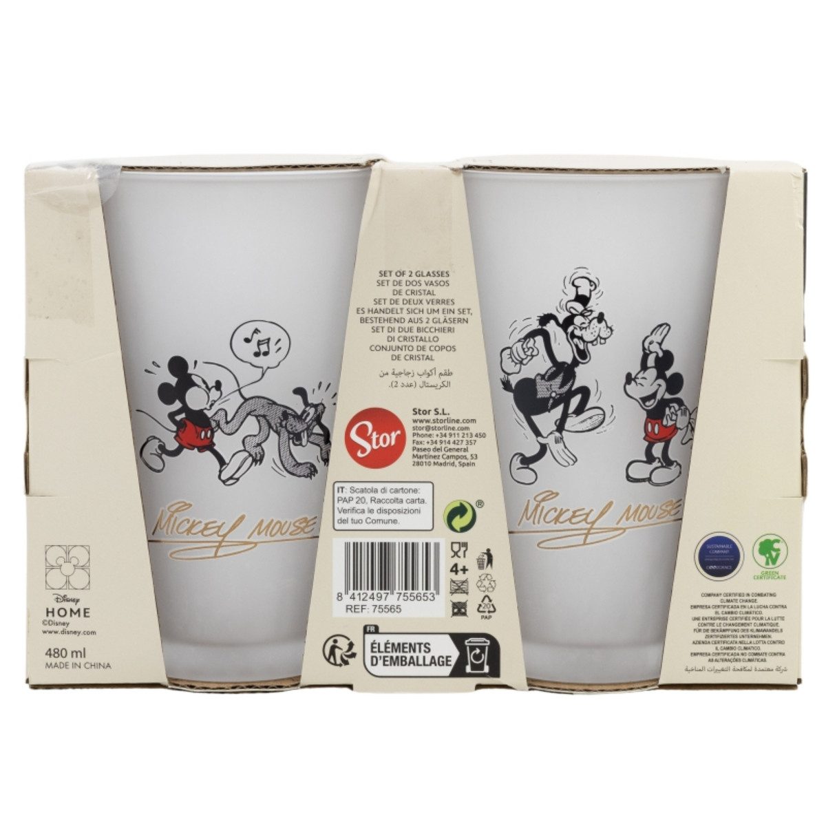 Storline Gläser-Set Mickey Mouse Vintage Gläser Set 2-teilig 490ml Disney Trinkgläser, Glas