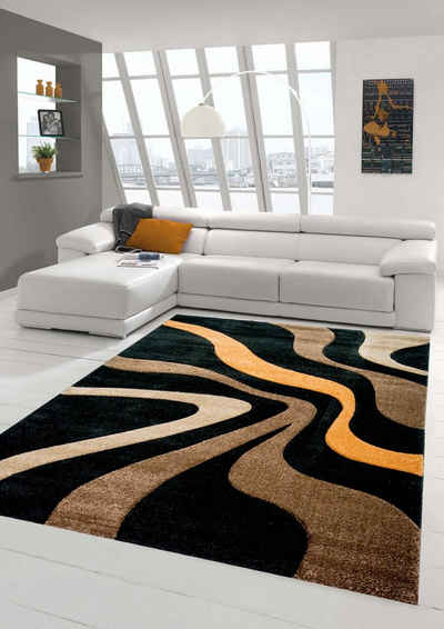 Teppich Teppich modern Teppich Wohnzimmer mit Wellen in schwarz braun, Teppich-Traum, rechteckig, Höhe: 11 mm