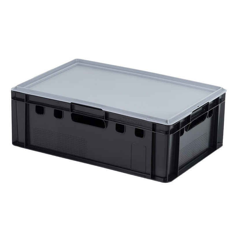 Logiplast Allzweckkiste E2 Kiste mit grauem Deckel (Spar-Set, Eine Kiste mit Deckel), lebensmittelecht, leicht zu reinigen, robust