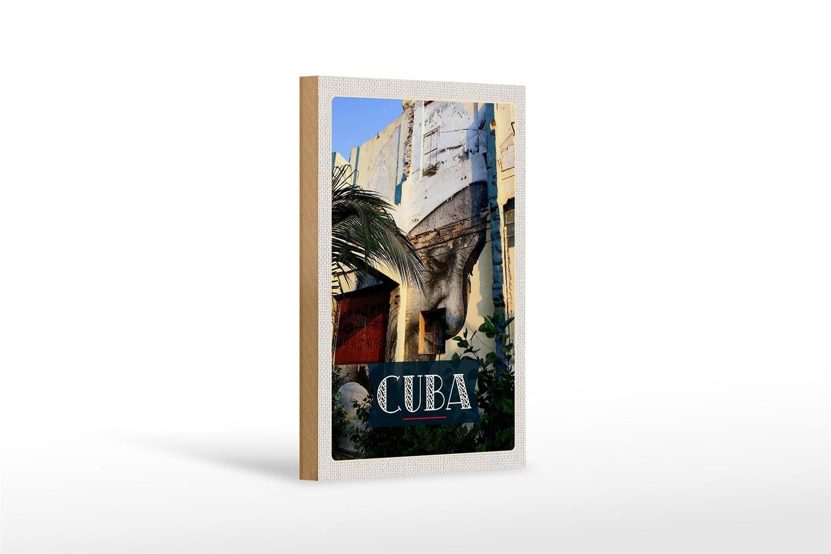 Femer GmbH Holzbild Reise 12x18 cm Cuba Karibik Gemälde auf Hauswand, (1 St), Glatte Holzfaserplatte (MDF), vorn beschichtet