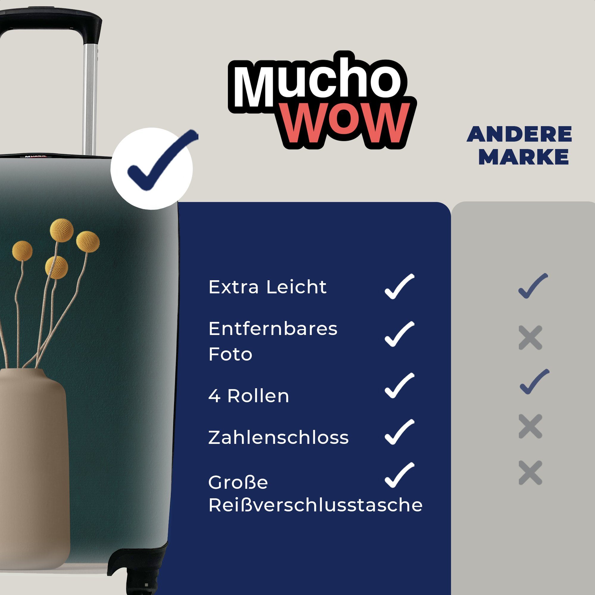 MuchoWow Handgepäckkoffer Stilleben - Trolley, Blumen - 4 für Handgepäck rollen, Reisetasche Gelb, mit Reisekoffer Rollen, Ferien