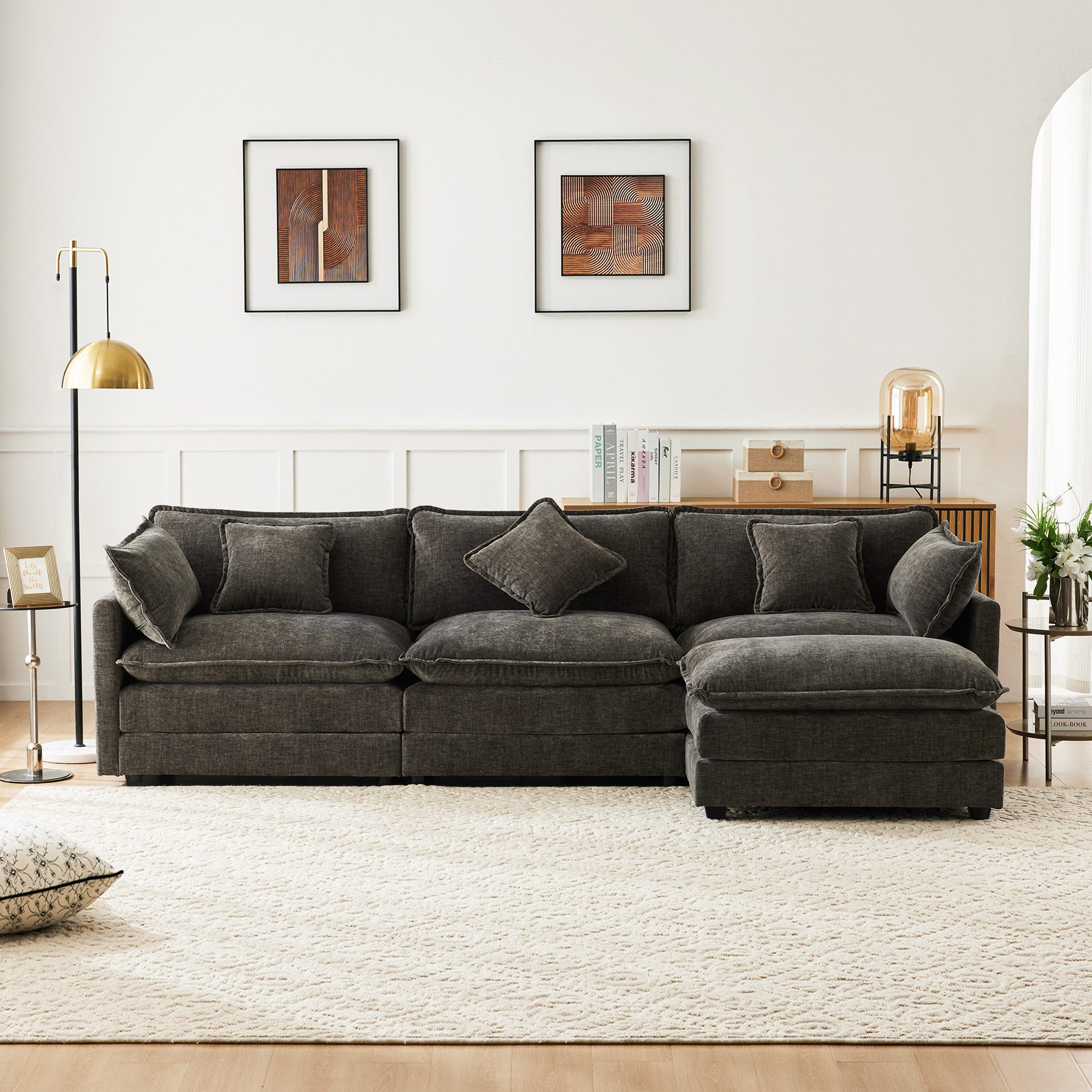Merax Sofa L-förmiges Ecksofa aus Chenille-Stoff, mit Relaxfunktion, Geeign günstig online kaufen