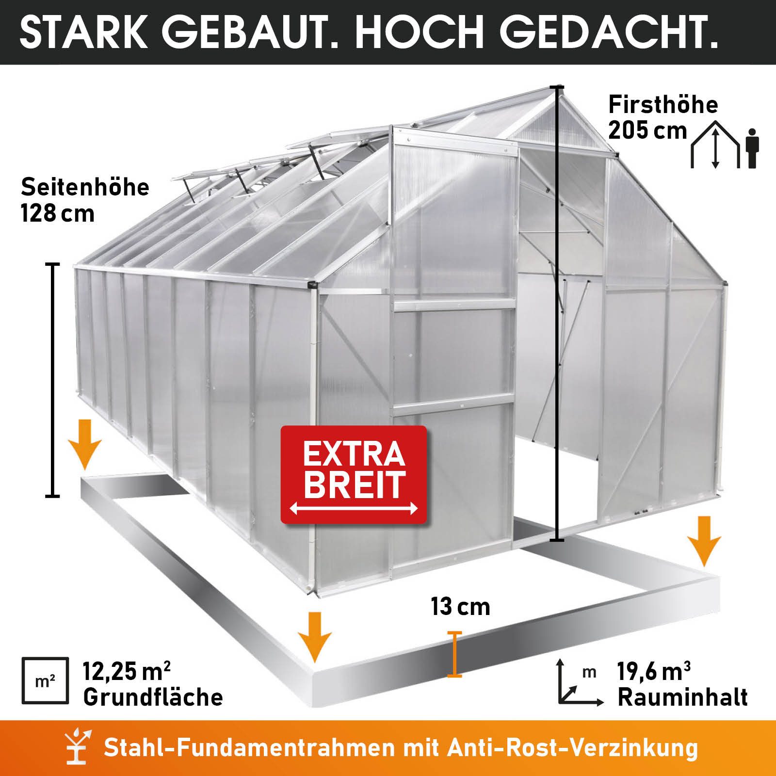BRAST Gewächshaus ALU mit Fundament rostfrei 490x250x205cm TÜV geprüft, BxTxH: 250 x 490 x 205 cm, wetterfestes hochwertiges Aluminium, Temperaturbeständig, Wär – Bild 5 von 5