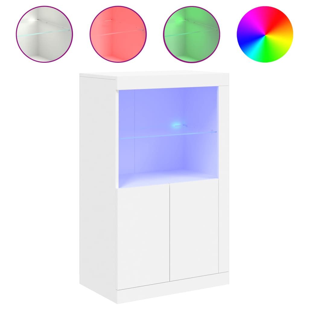 vidaXL Sideboard NA Beistellschrank mit LED Leuchten Weiß Spanplatte Glas Vitrine